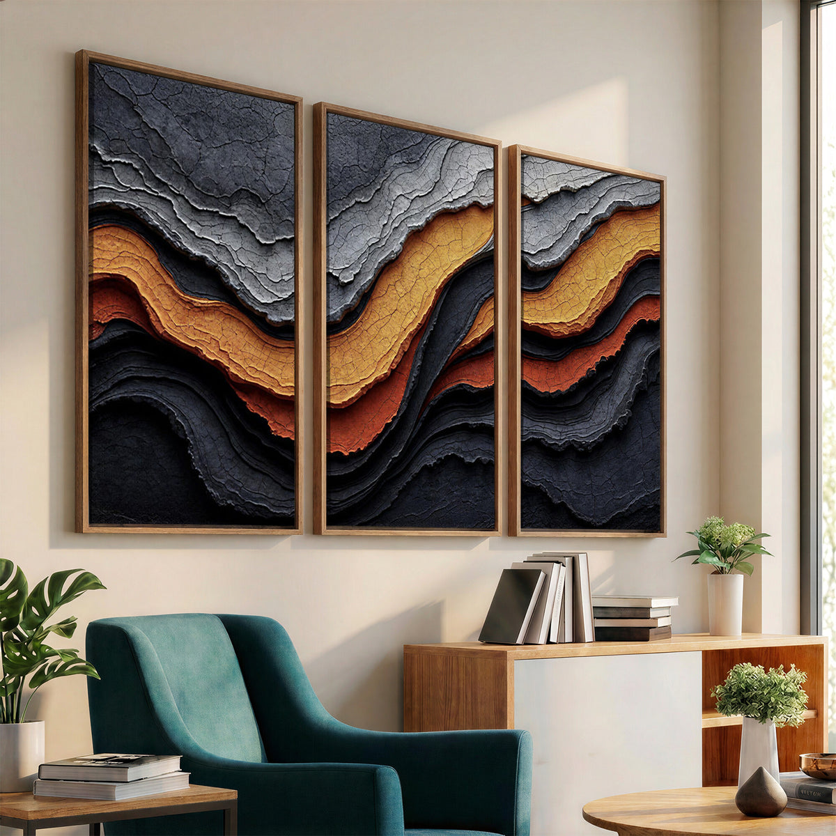 59852489-MGV-CV-36X24 - Abstract Waves Canvas Wall Art - Modern Terracotta and Charcoal Gray Print