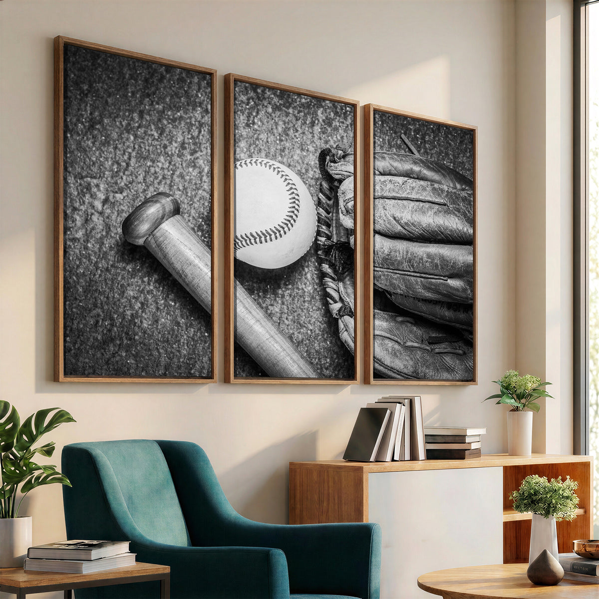 83916D-MGV-CV-36X24 - Vintage Baseball Glove and Bat Sports Wall Art Canvas Print