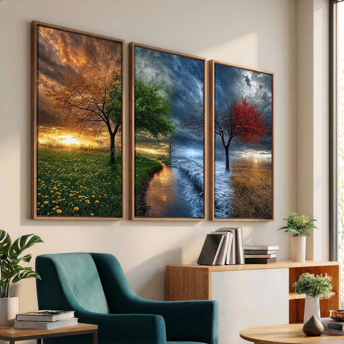 61895574-MGV-CV-24X16 - Four Seasons Tree Canvas Wall Art, Nature Landscape Canvas Print for Living Room