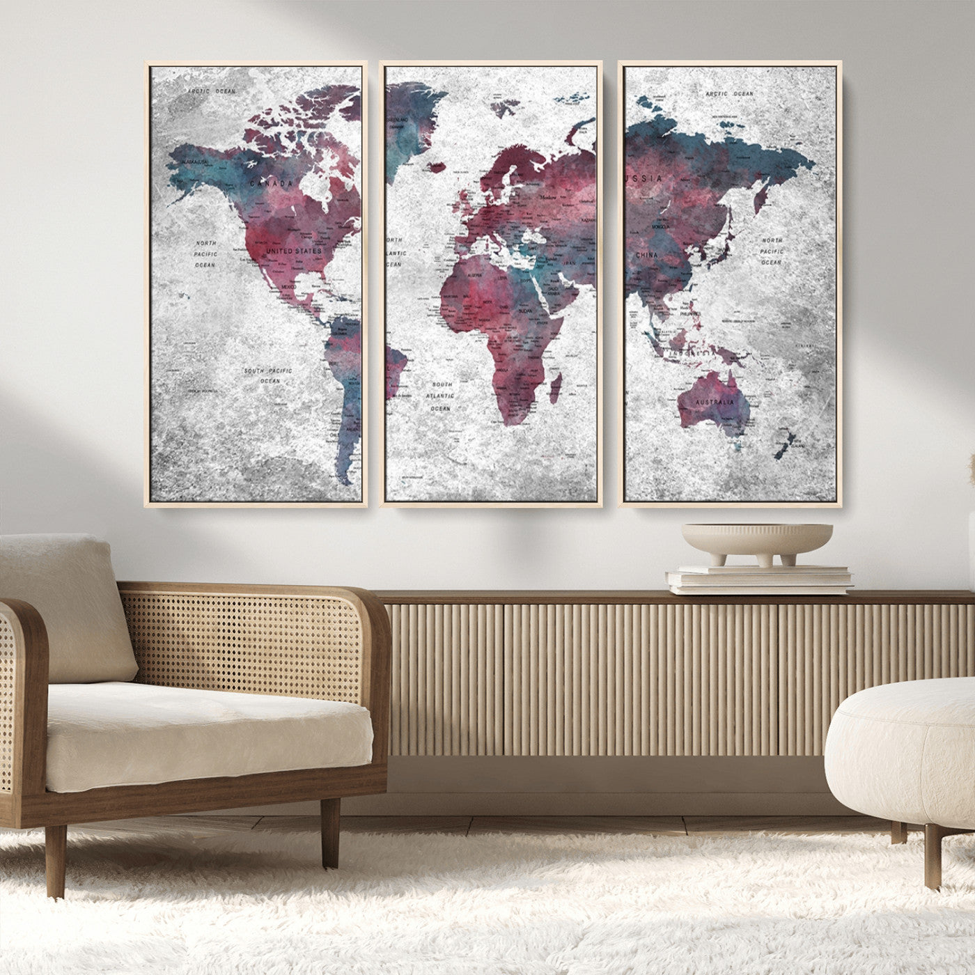 MGV-FC-48X32-3P - World Map Wall Art Canvas Print for Home and Office Decor