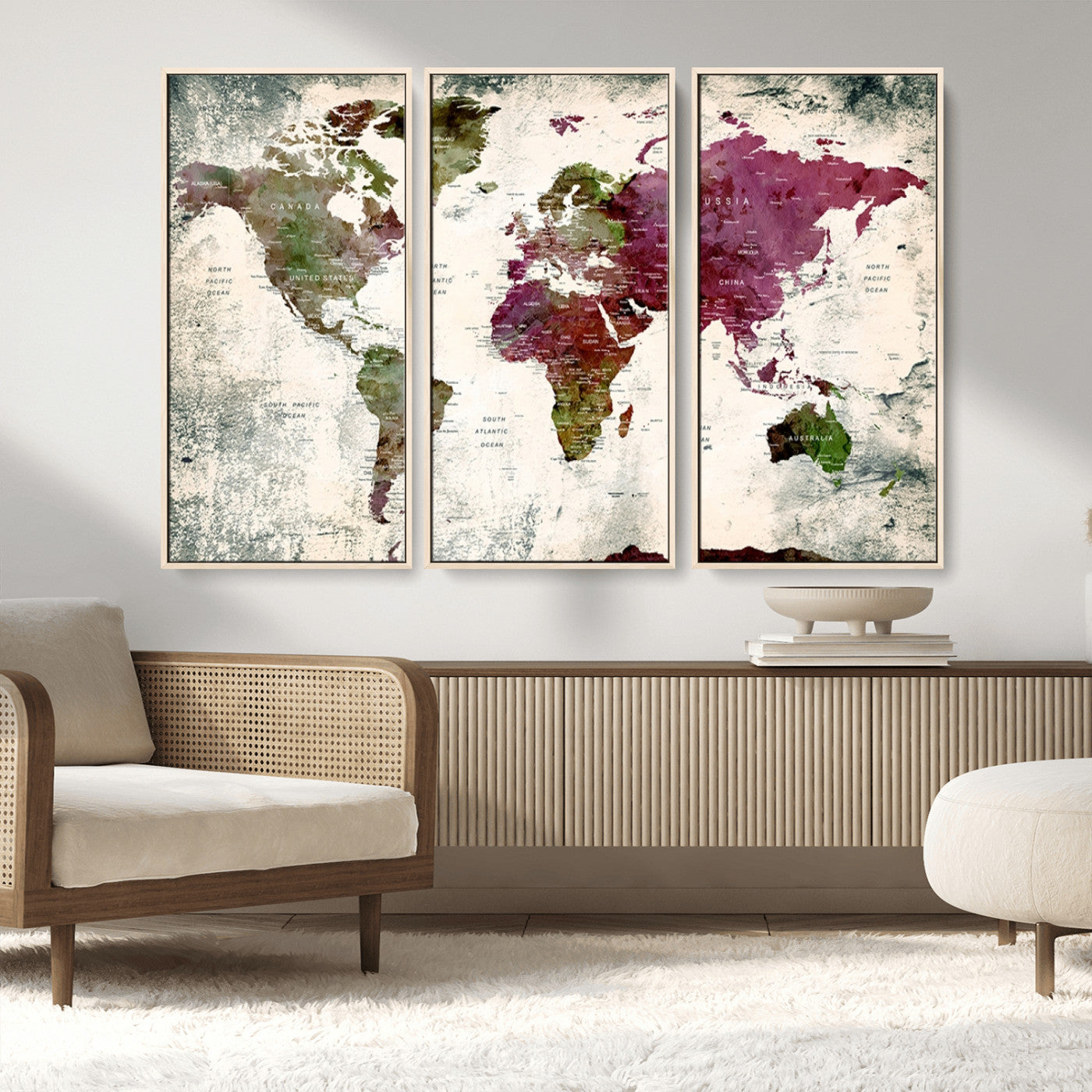 MGV-FC-48X32-3P - World Map Wall Art Canvas Print for Home and Office Decor