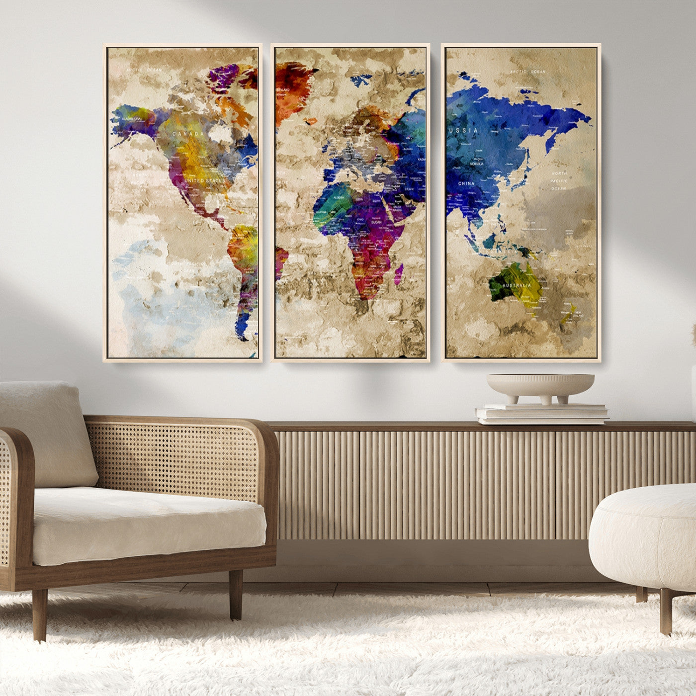 MGV-FC-48X32-3P - World Map Wall Art Canvas Print for Home and Office Decor