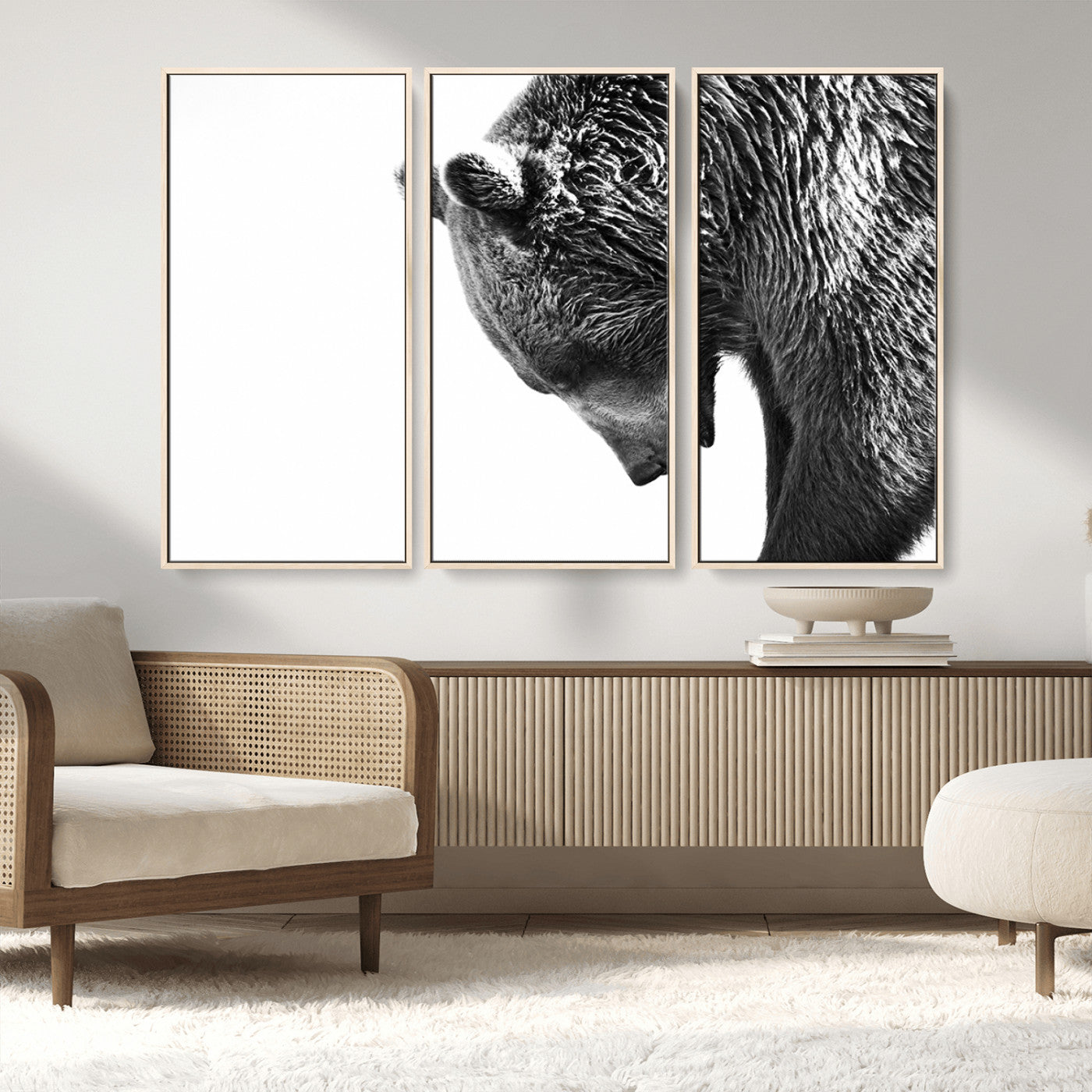 MGV-FC-48X32-3P - Black and White Grizzly 399 Bear Canvas Print Wall Art | Large Wildlife Canvas Print for Living