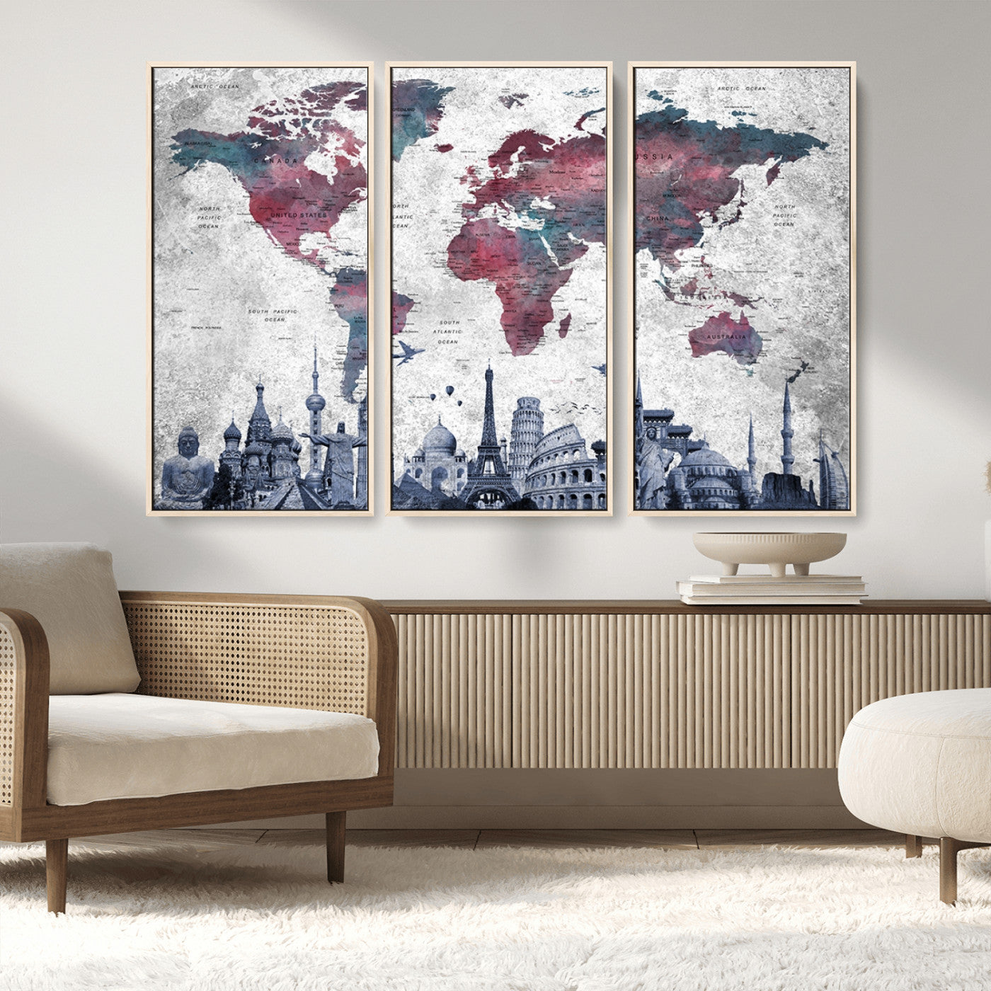 MGV-FC-48X32-3P - Push Pin World Map Canvas Print – Framed Wall Art for Couples to Track Their Travels – Anniversary