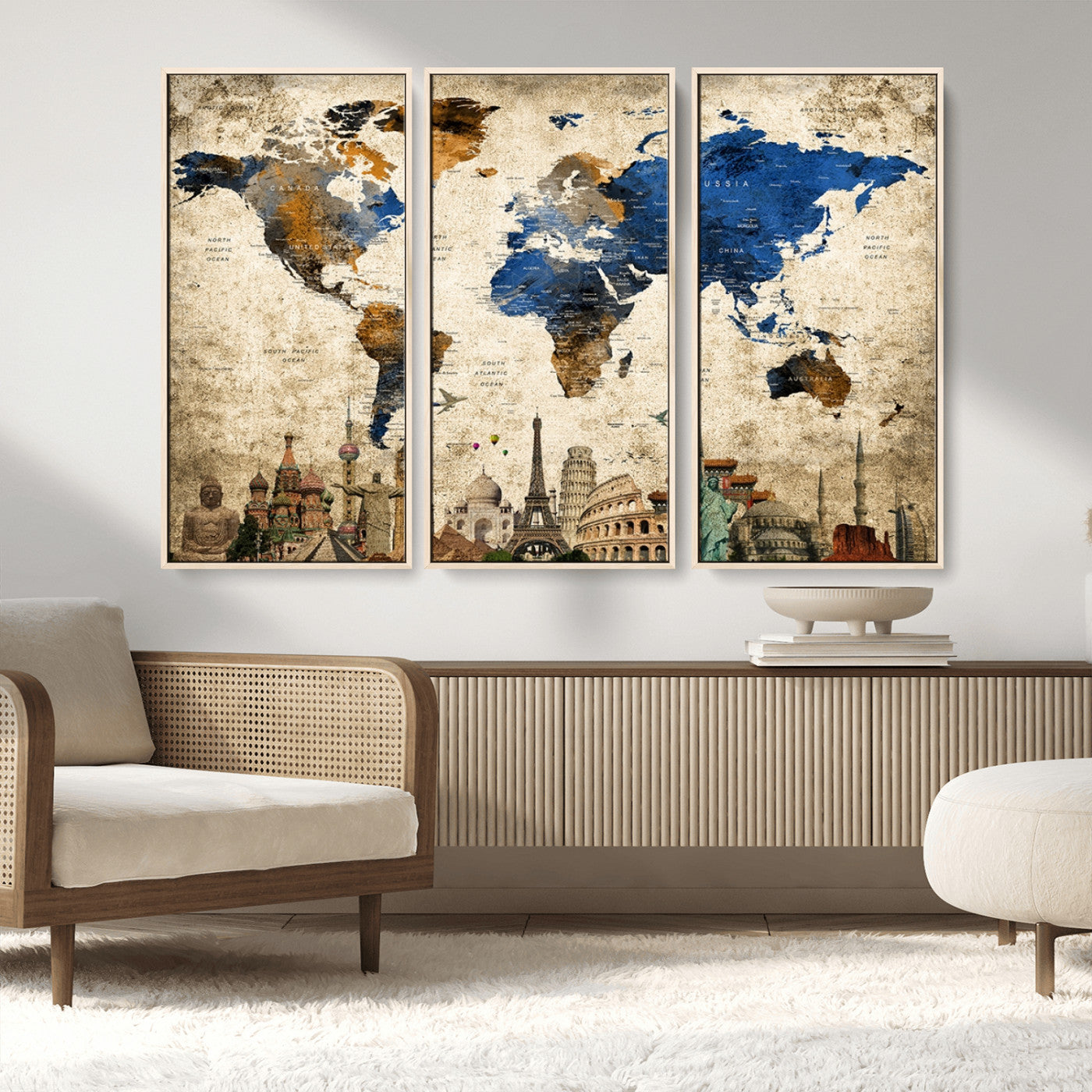 MGV-FC-48X32-3P - Push Pin World Map Canvas Print – Framed Wall Art for Couples to Track Their Travels – Anniversary