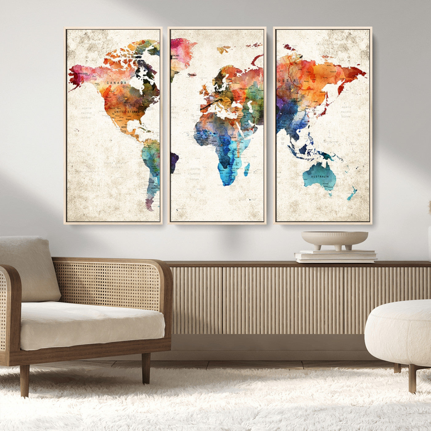 MGV-FC-48X32-3P - Push Pin World Map Canvas Print – Framed Wall Art for Couples to Track Their Travels – Anniversary