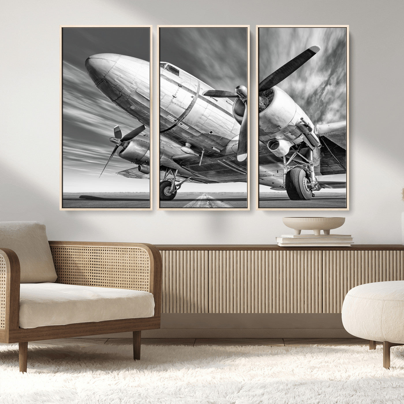 MGV-FC-48X32-3P - Vintage Airplane on Runway Canvas Print