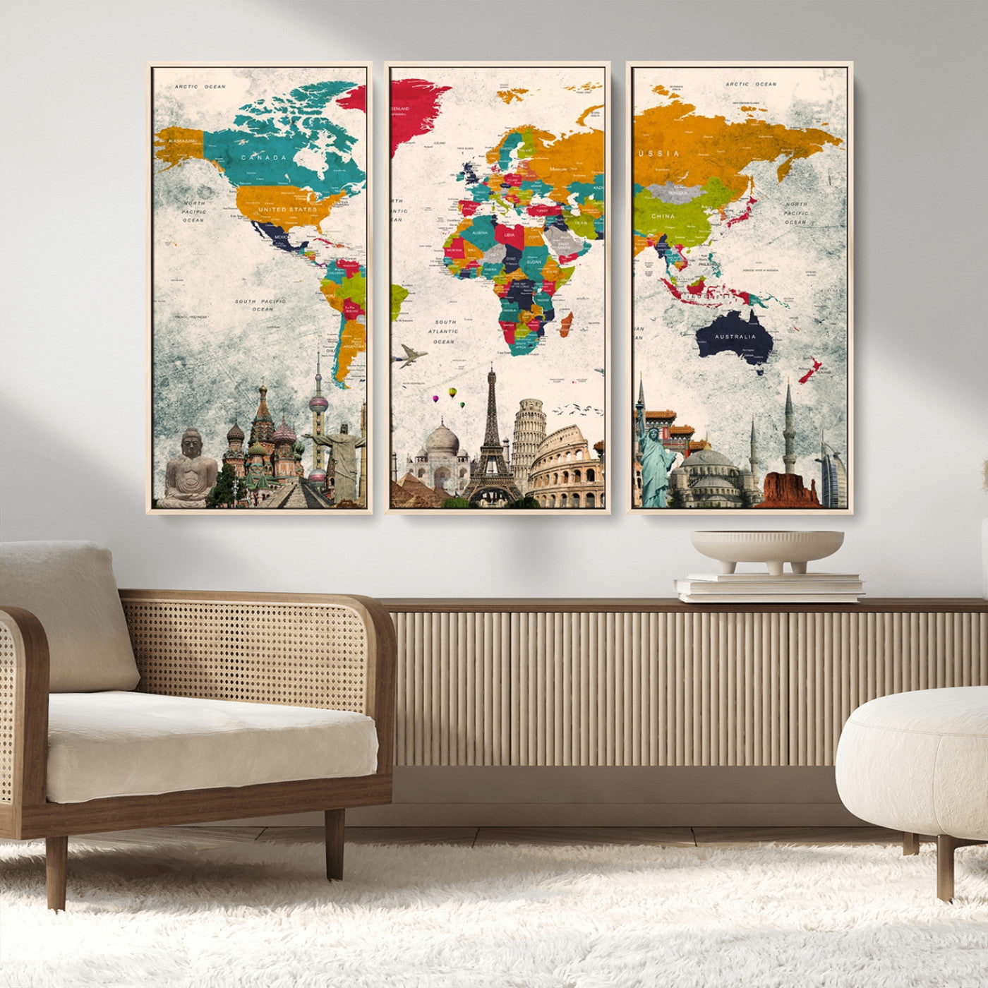 MGV-FC-48X32-3P - Push Pin World Map Canvas Print – Framed Wall Art for Couples to Track Their Travels – Anniversary