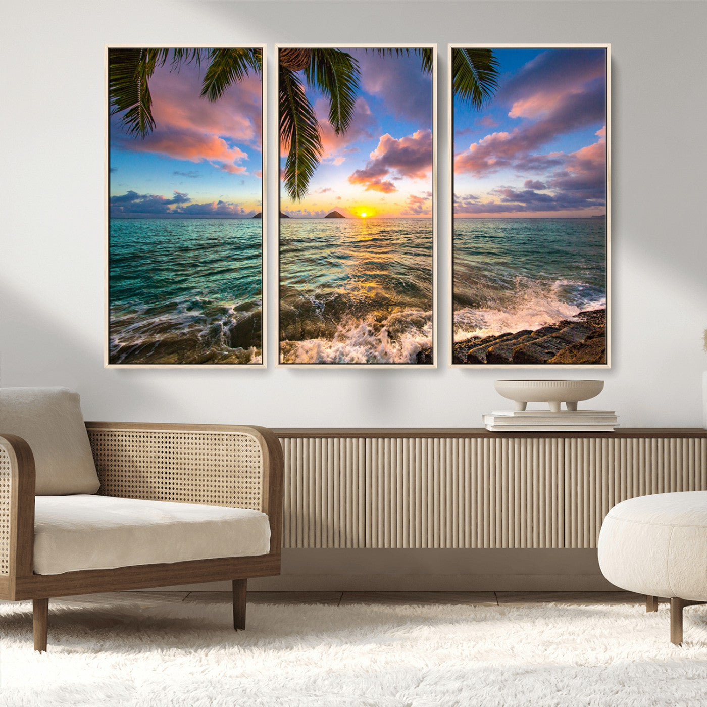 MGV-FC-48X32-3P - Framed Tropical Sunset Art Canvas Print