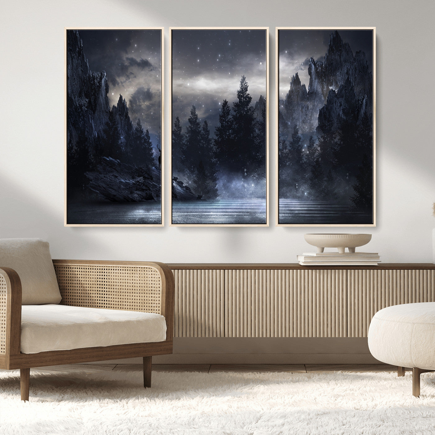 MGV-FC-48X32-3P - Night Landscape and Trees Wall Art Canvas Print