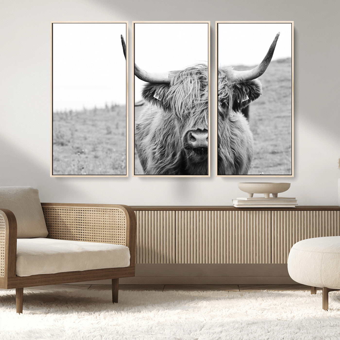 MGV-FC-48X32-3P - Newfoundland Cow Art Wall Art, Black White Cow Art Wall Art Canvas Print