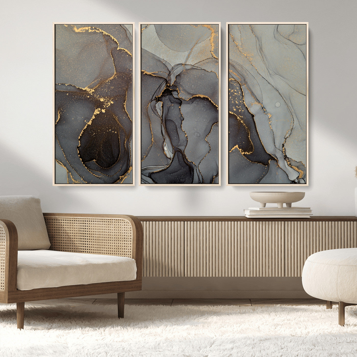 MGV-FC-48X32-3P - Gray Marble Fluid Effect Wall Art Abstract Canvas Wall Art Print
