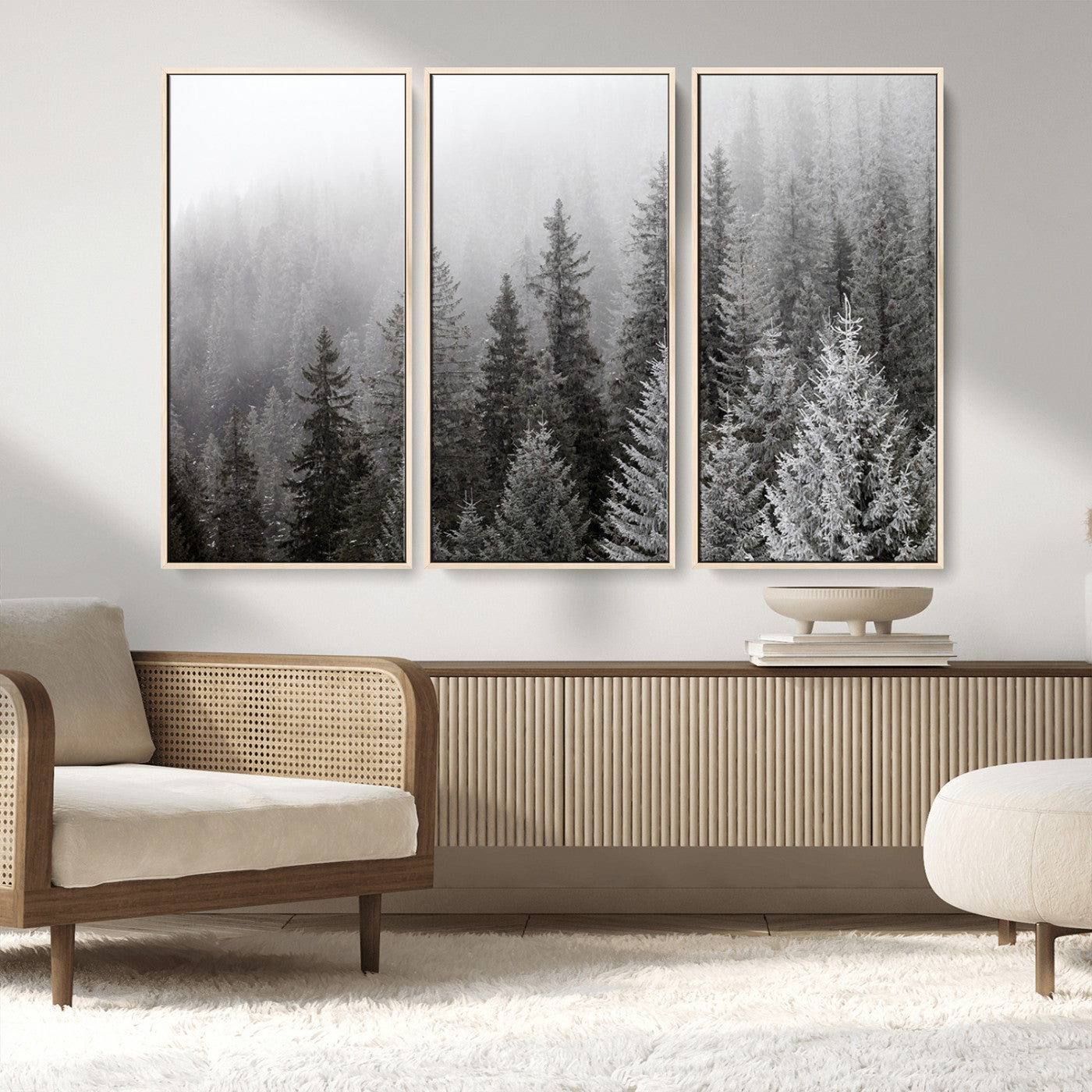 MGV-FC-48X32-3P - Big Foggy Forest and Misty Trees Forest Wall Art Canvas Print