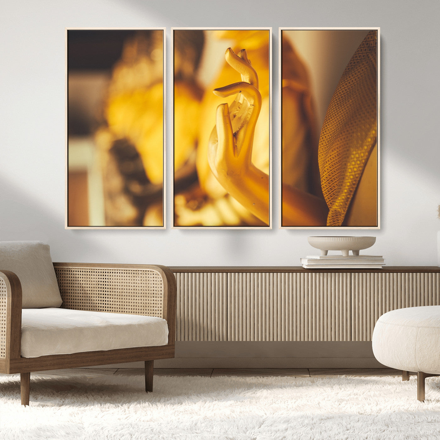 MGV-FC-48X32-3P - Gold Buddha Statue Hands Wall Art Canvas Print