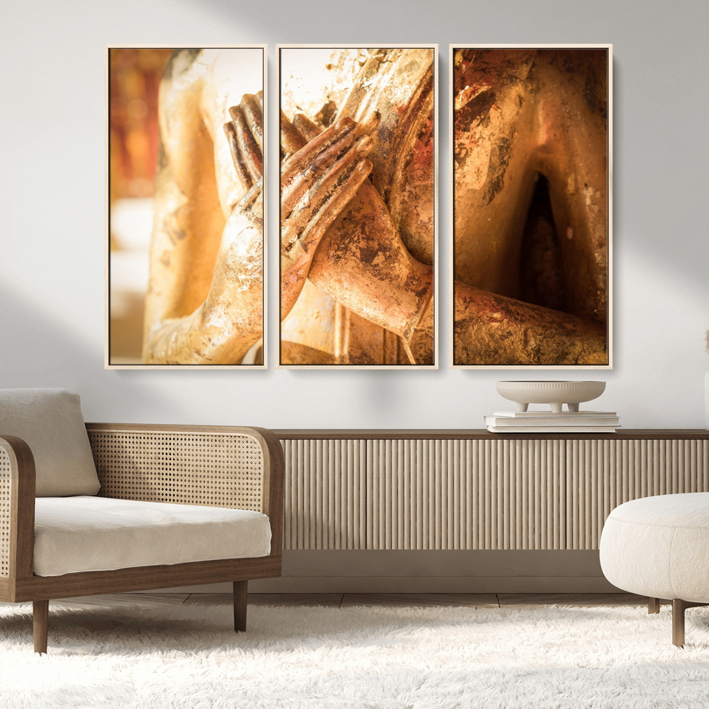 MGV-FC-48X32-3P - Buddha Statue Hands Wall Art Canvas Print