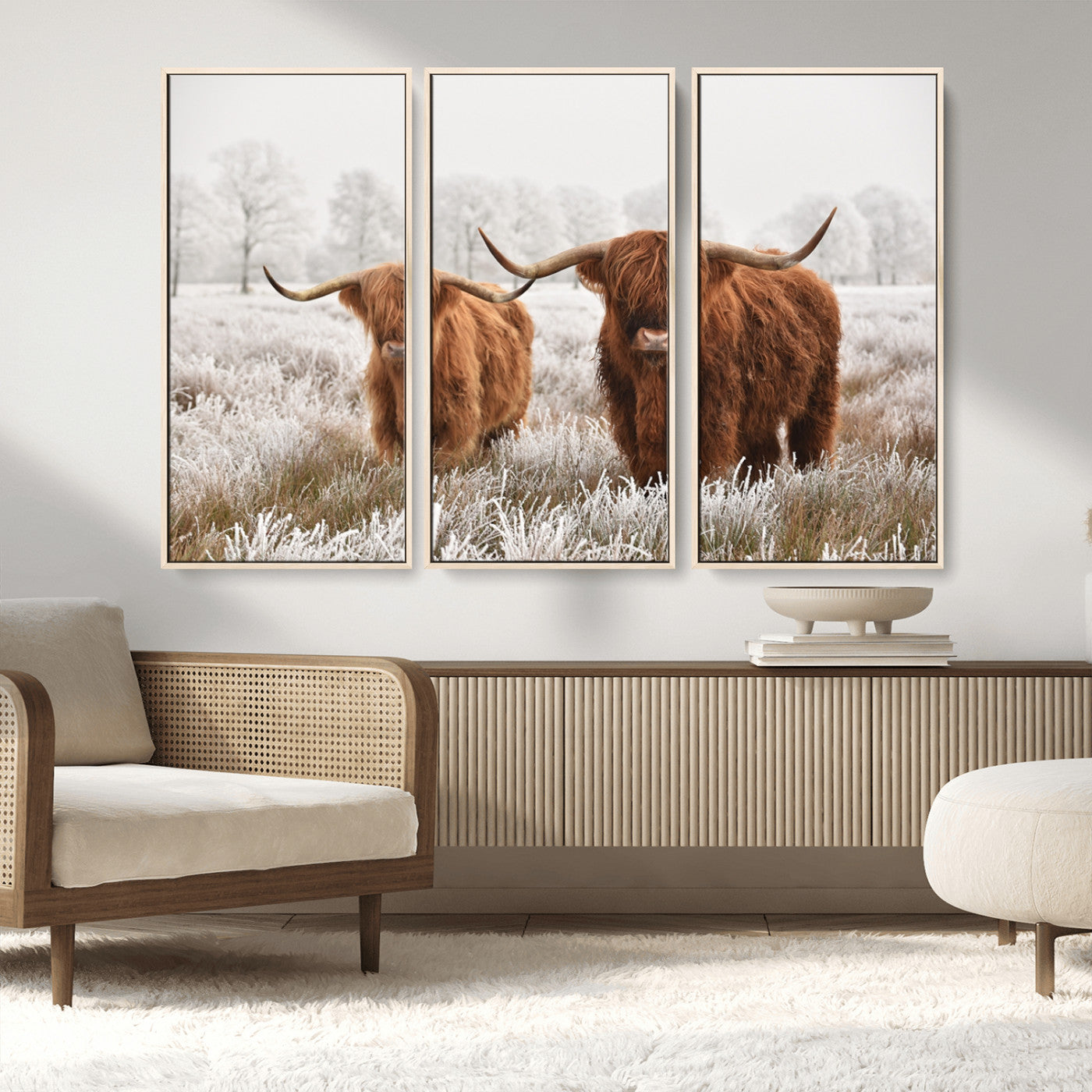 MGV-FC-48X32-3P - Longhorn Cattle Wall Art Canvas Print, Framed Farmhouse Style Art Picture Print, Rustic Cow Perfect Rustic Farmhouse Decor Artwork