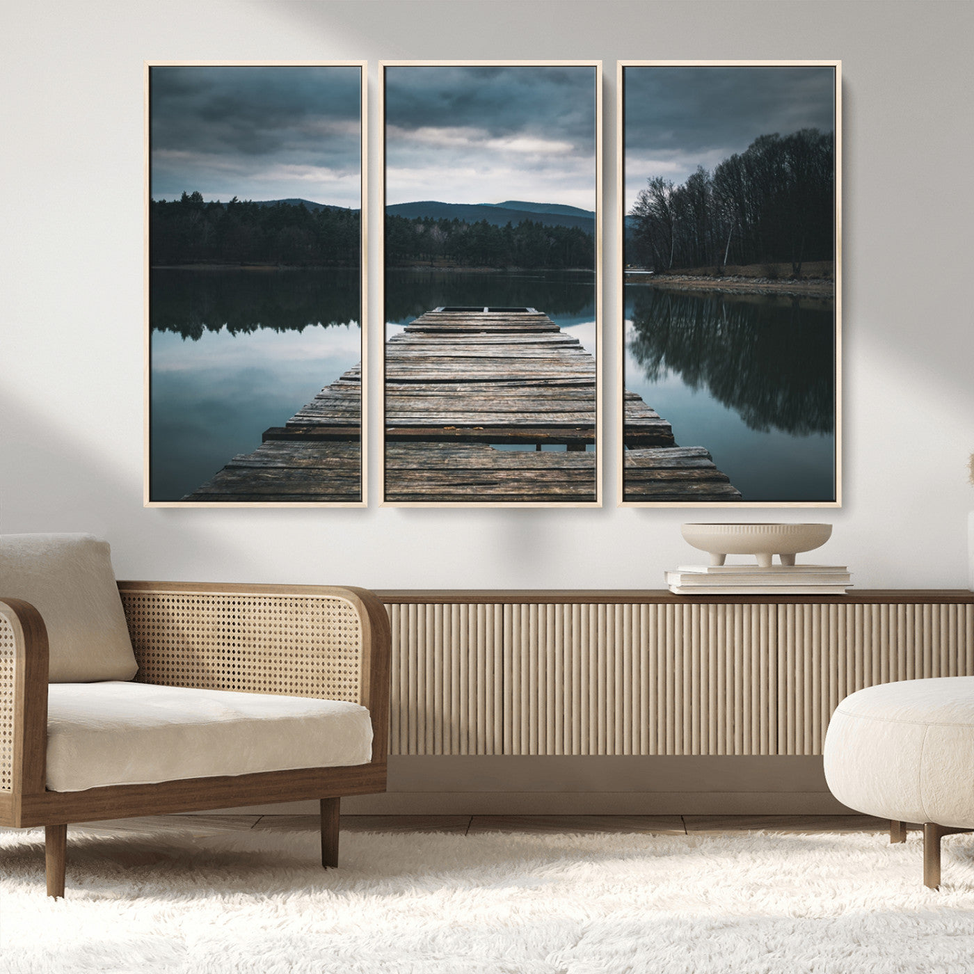 MGV-FC-48X32-3P - Wooden Bridge Near Lake Wall Art Canvas Print