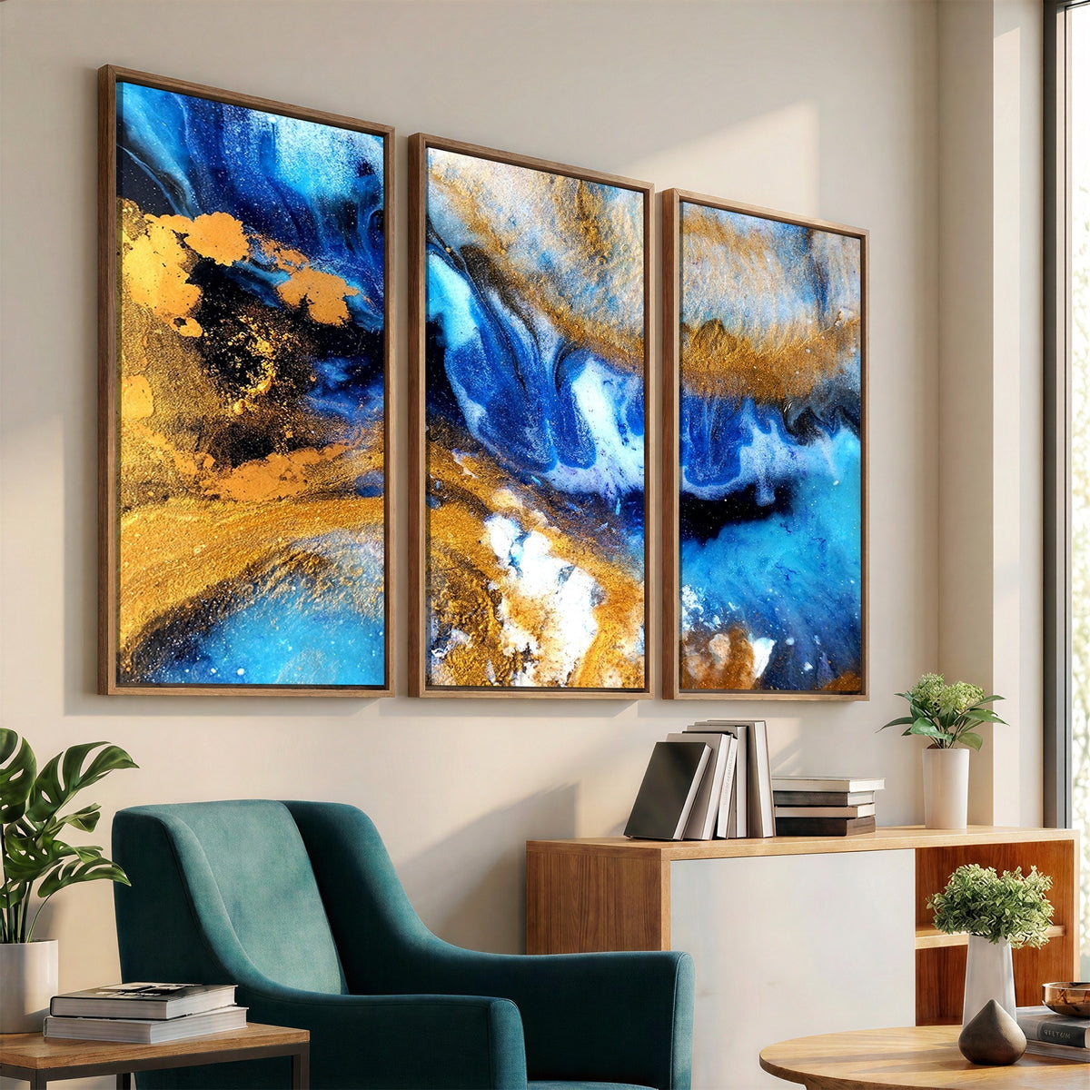 42100-_Poster-30x20 - Large Abstract Wall Art Print | Gold and Blue Abstract Canvas Wall Art