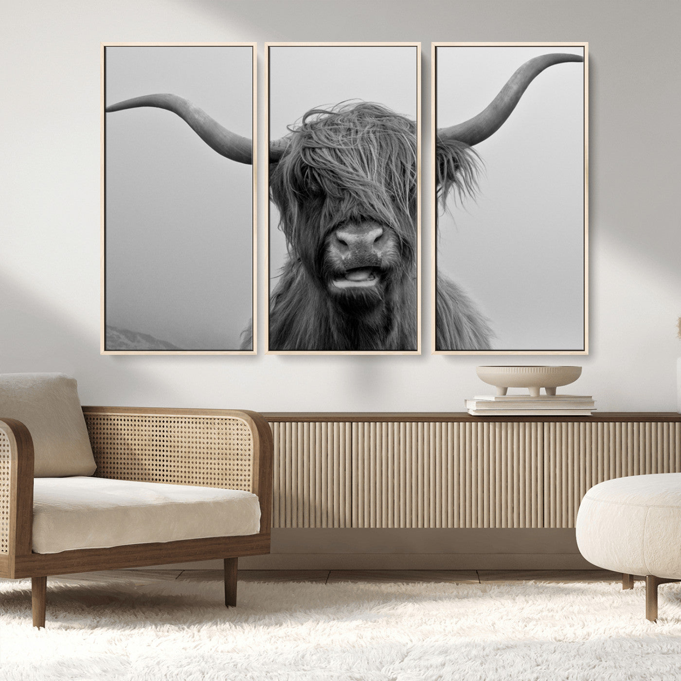 MGV-FC-48X32-3P - Texas Cow Wall Art Canvas, Texas Longhorn Cattle Canvas Print