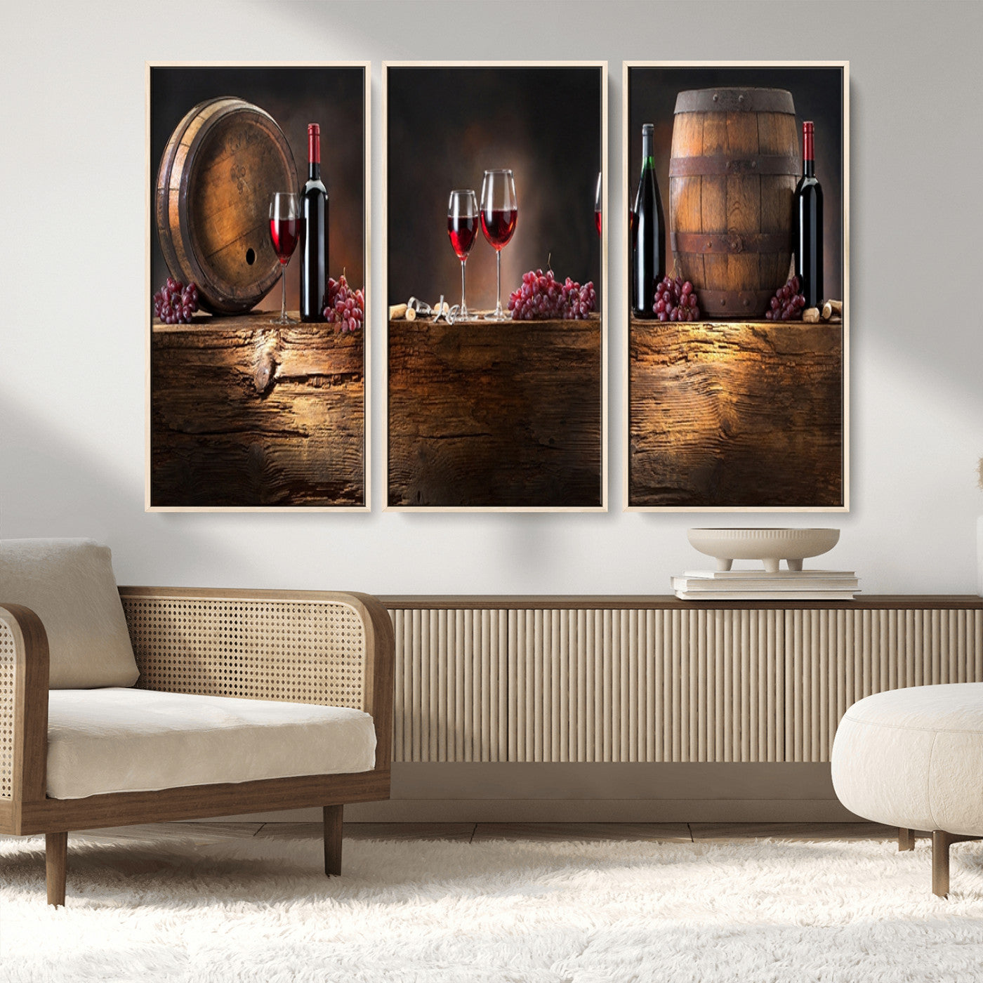 MGV-FC-48X32-3P - Wine and Barrels Wall Art Canvas Print