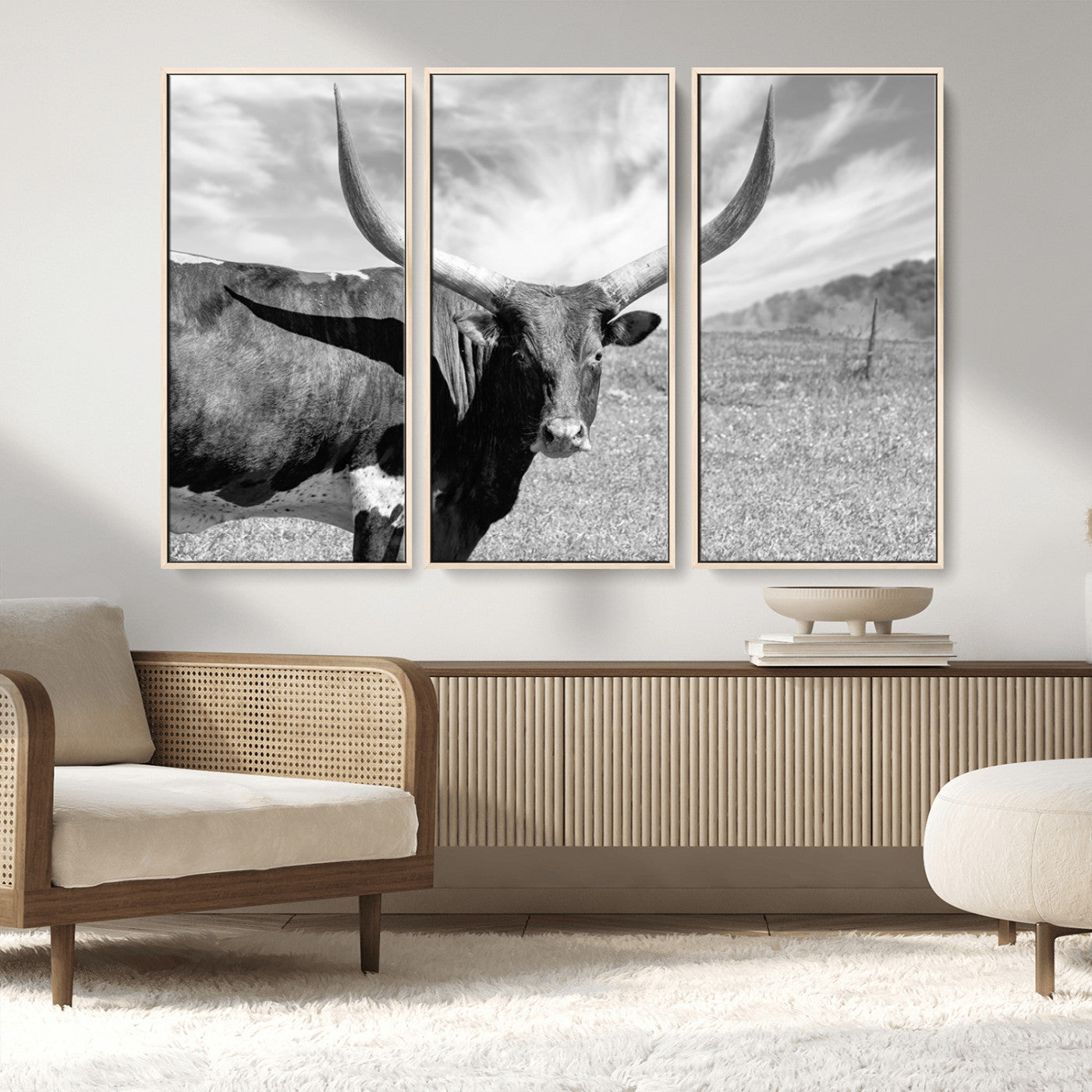 MGV-FC-48X32-3P - Longhorn Wall Art Canvas Print, Framed Ranch Wall Art Canvas Print