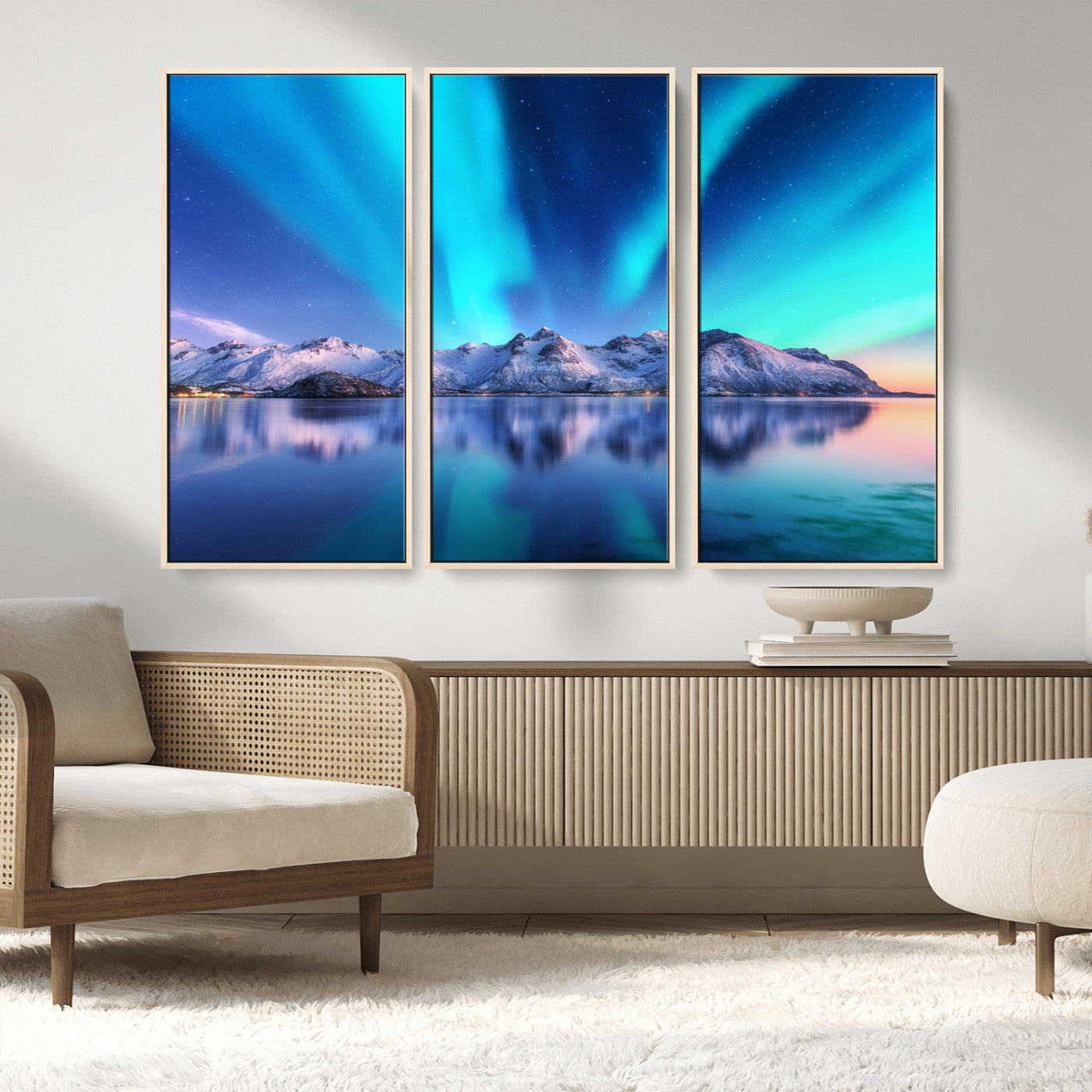 MGV-FC-48X32-3P - Northern Lights above Mountain Wall Art, Northern Lights Wall Art Canvas Print