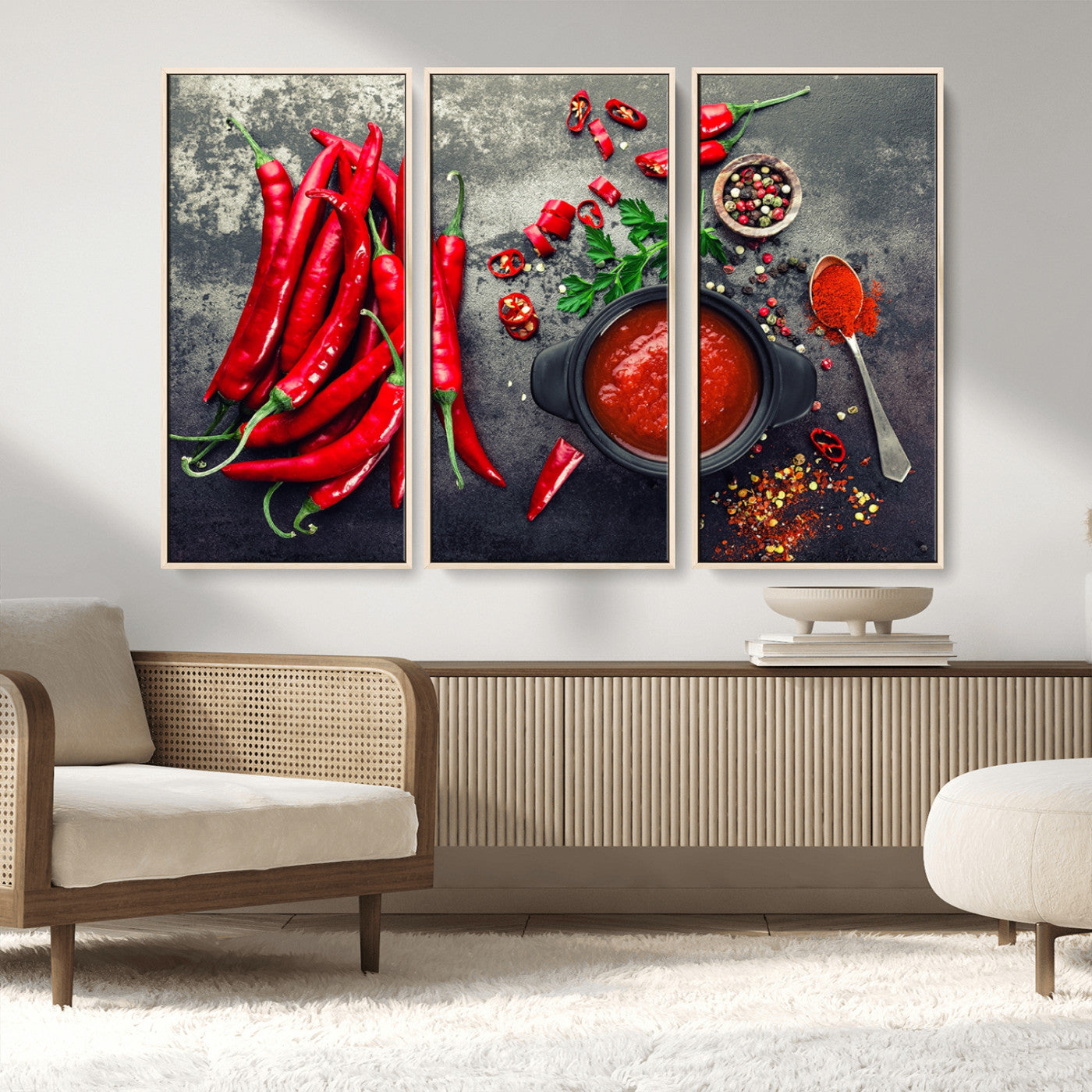 MGV-FC-48X32-3P - Red Pepper Kitchen and Restaurant Wall Wall Art, Red Pepper Kitchen Wall Decor Canvas Print