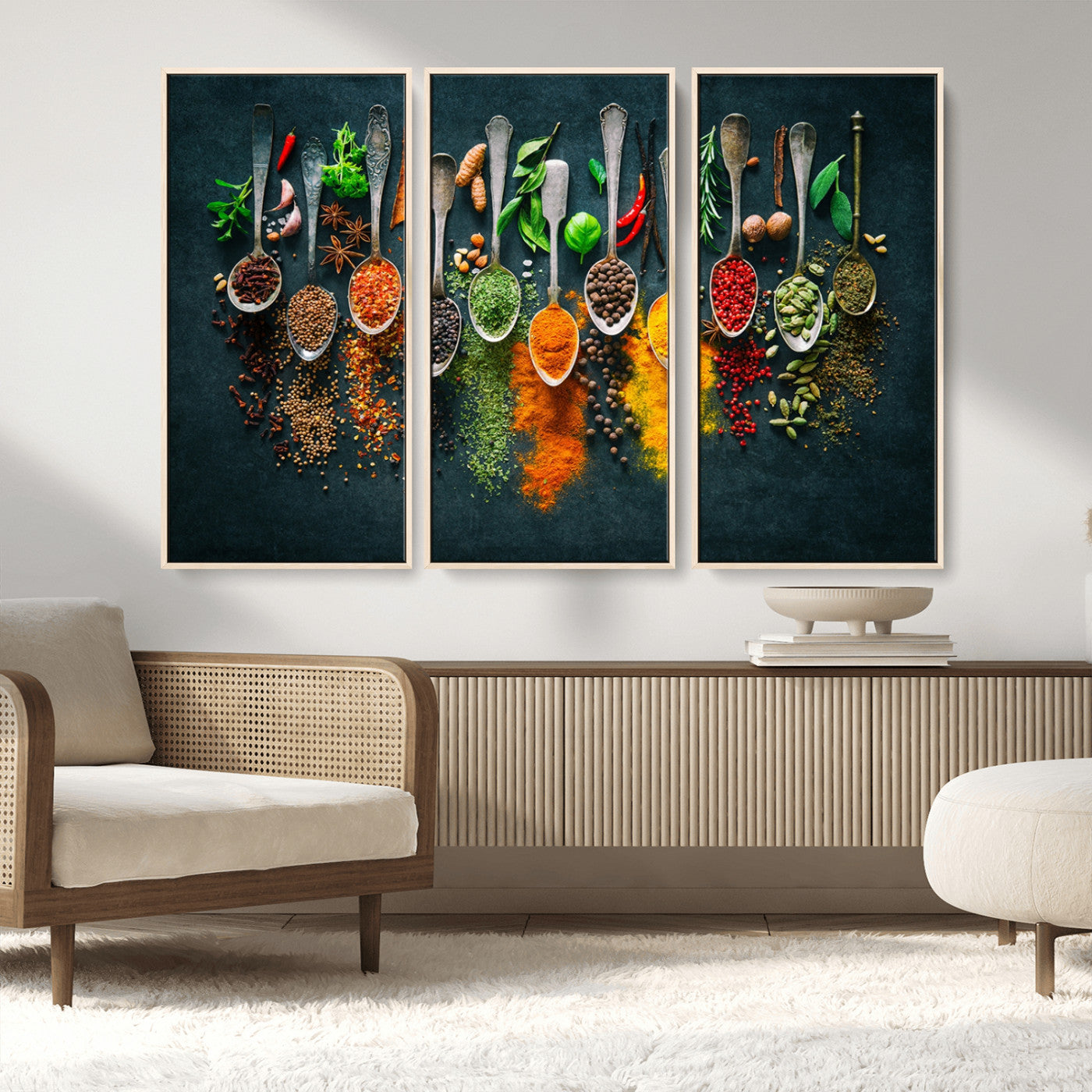 MGV-FC-48X32-3P - Colorful Spices Canvas Wall Art – Vibrant Kitchen Decor Triptych – Culinary Art Print for Dining