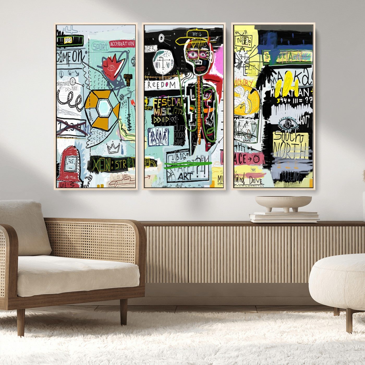 MGV-FC-48X32-3P - Abstract Graffiti Canvas Street Art-Inspired Graffiti Triptych Canvas – Modern Abstract Wall Art for