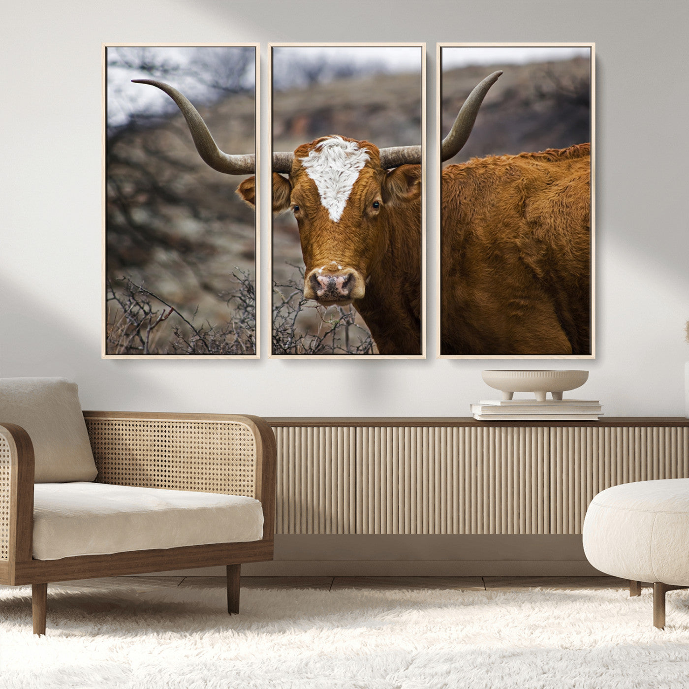 MGV-FC-48X32-3P - Framed Big Cow Animal Wall Art Canvas Print