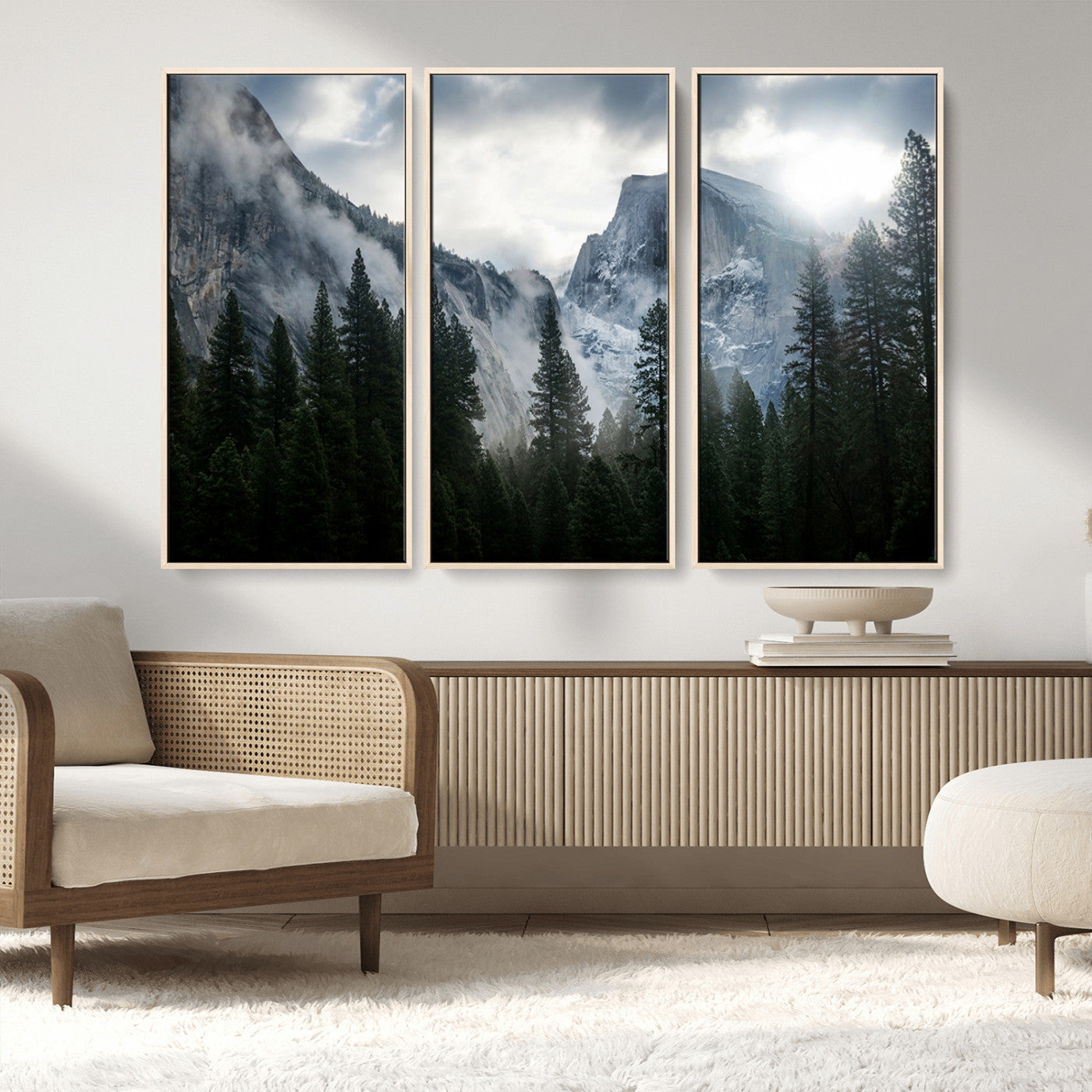 MGV-FC-48X32-3P - Yosemite National Park El Capitan Foggy Mountain Wall Art | Large Canvas Print for Living Room,