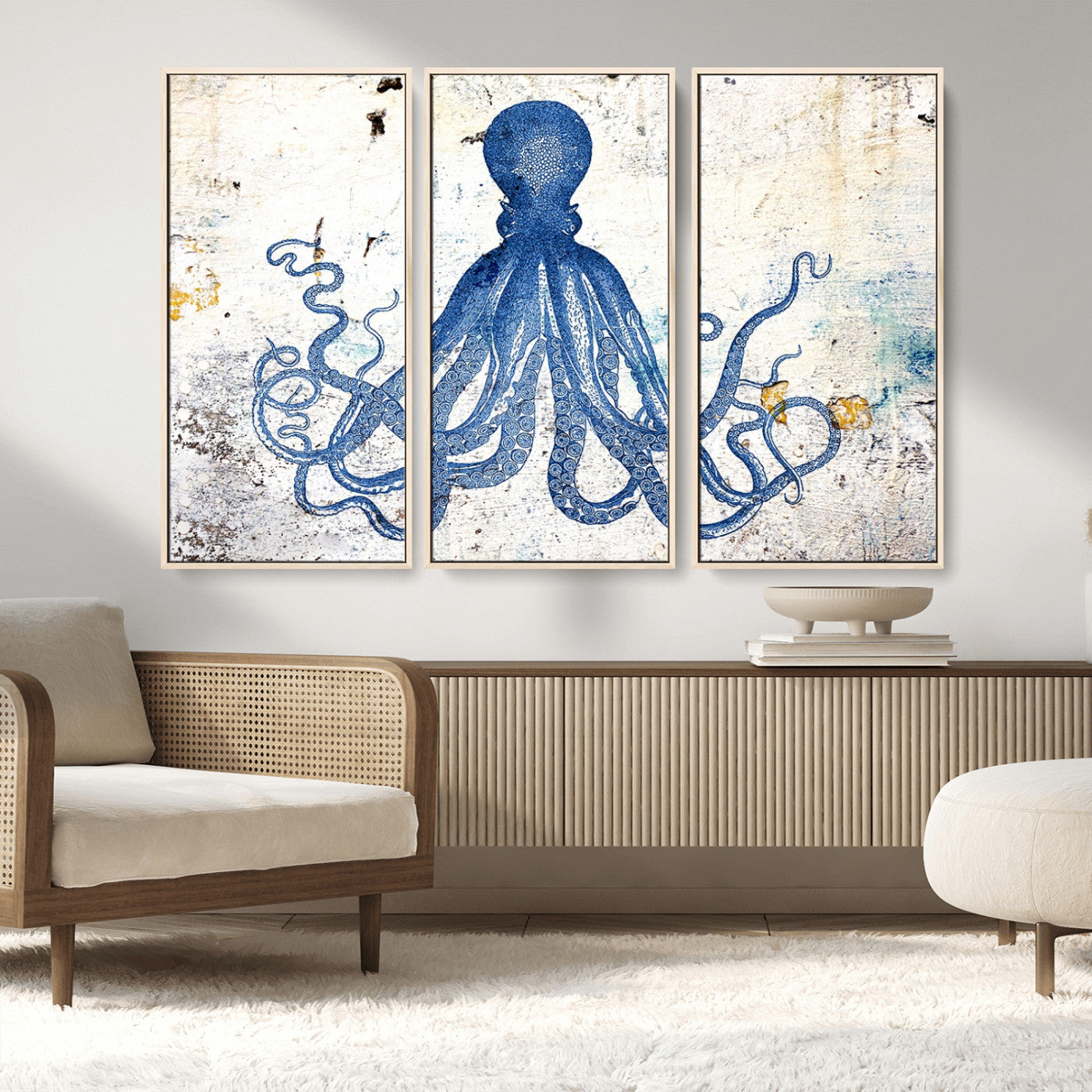 MGV-FC-48X32-3P - Octopus Canvas Wall Art | Coastal Marine Life Artwork for Living Room, Bedroom, or Office |