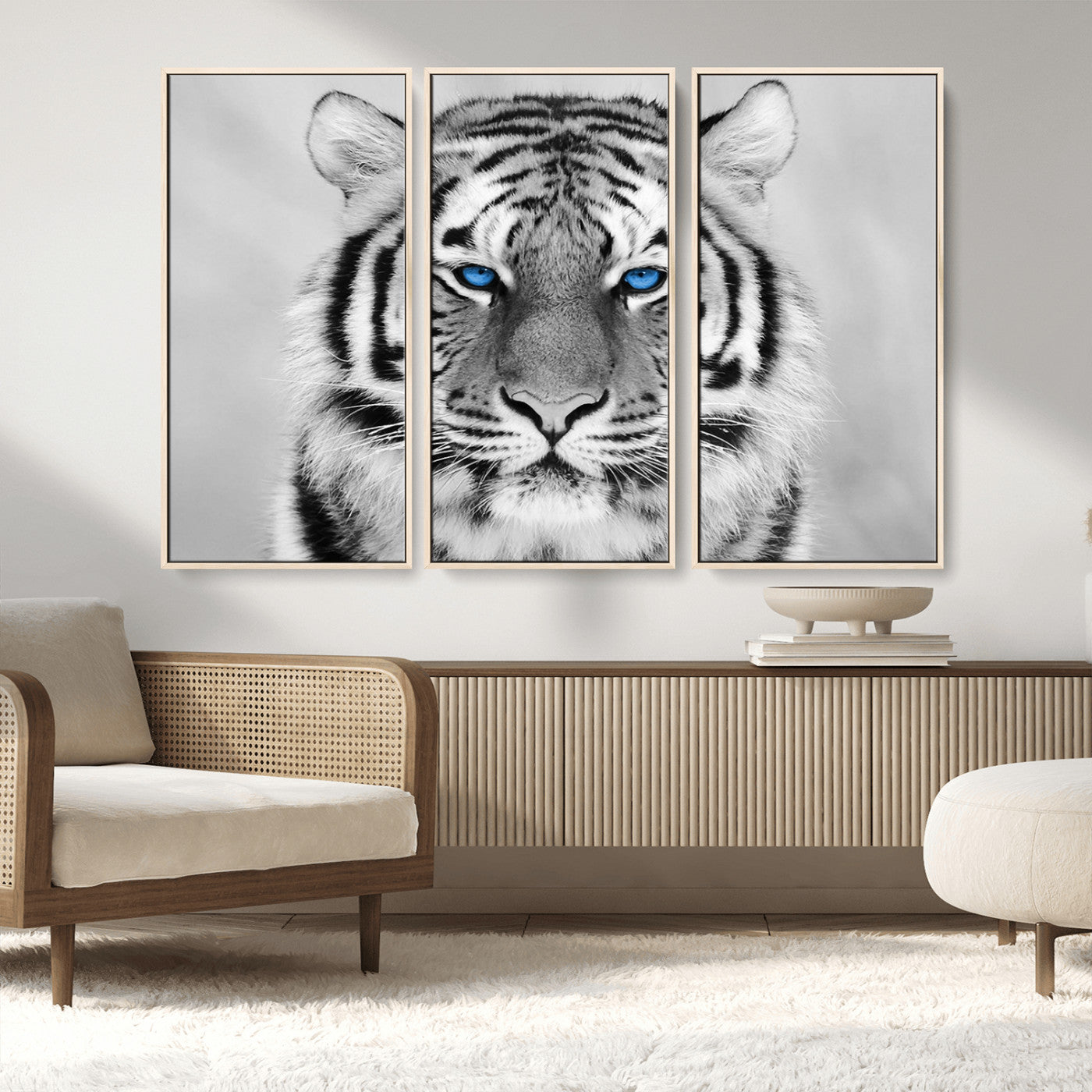MGV-FC-48X32-3P - Black and White Tiger Wall Art Animal Canvas Print