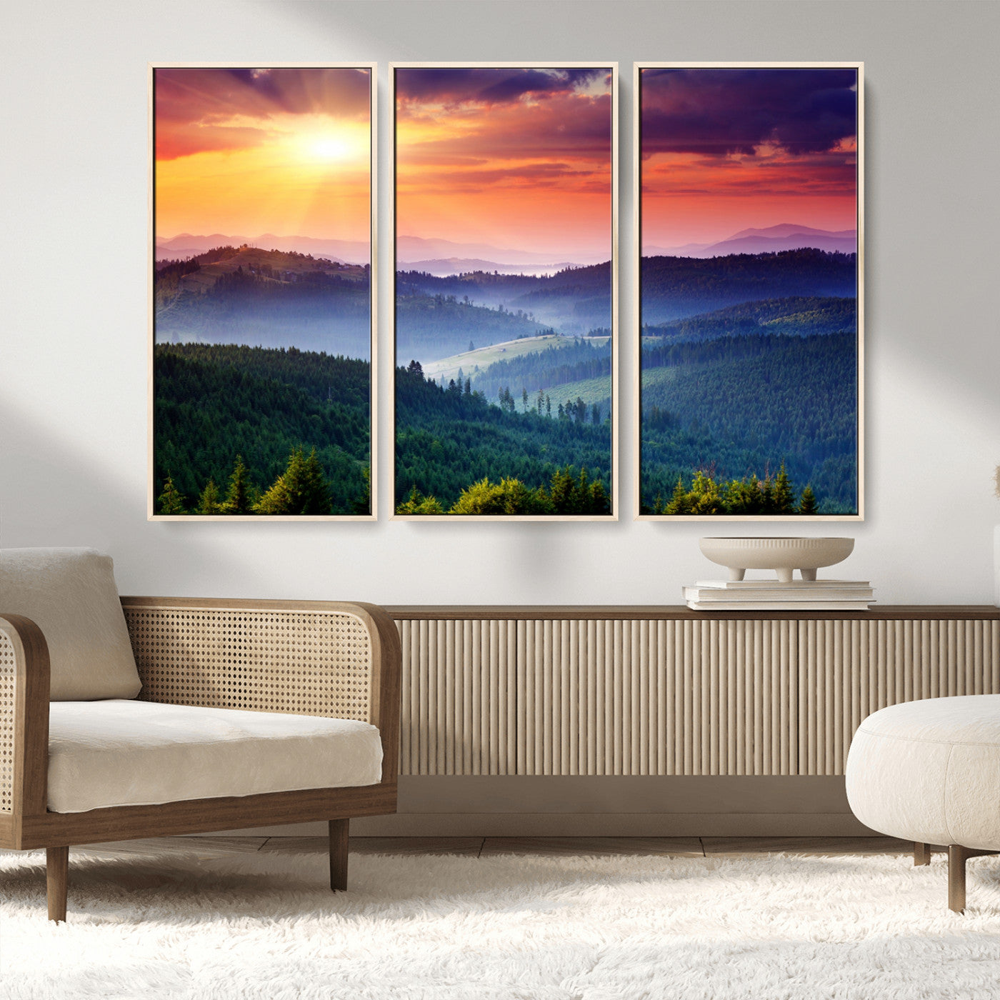 MGV-FC-48X32-3P - Beautiful Sunset over Hills Forest Landscape Canvas Wall Art Print