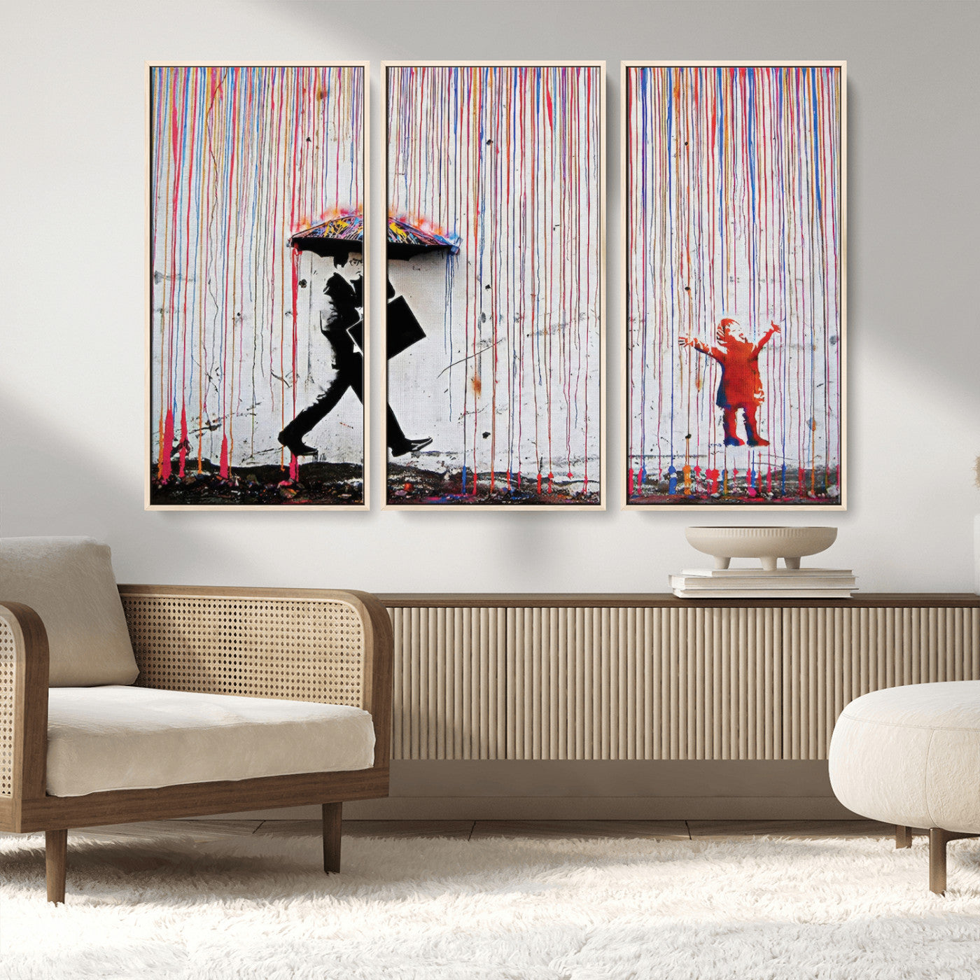 MGV-FC-48X32-3P - Banksy Wall Art Canvas Print, Framed Graffiti Art Picture Print, Banksy Urban Graffiti Perfect Modern Decor Artwork