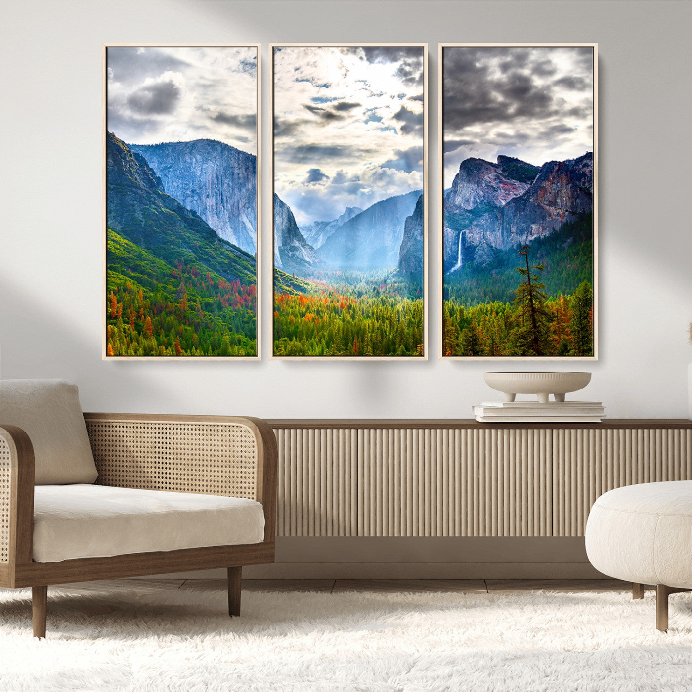 MGV-FC-48X32-3P - Yosemite Park Half Dome 3 Panel Canvas Print | Large Giclée Landscape Wall Art for Living Room,