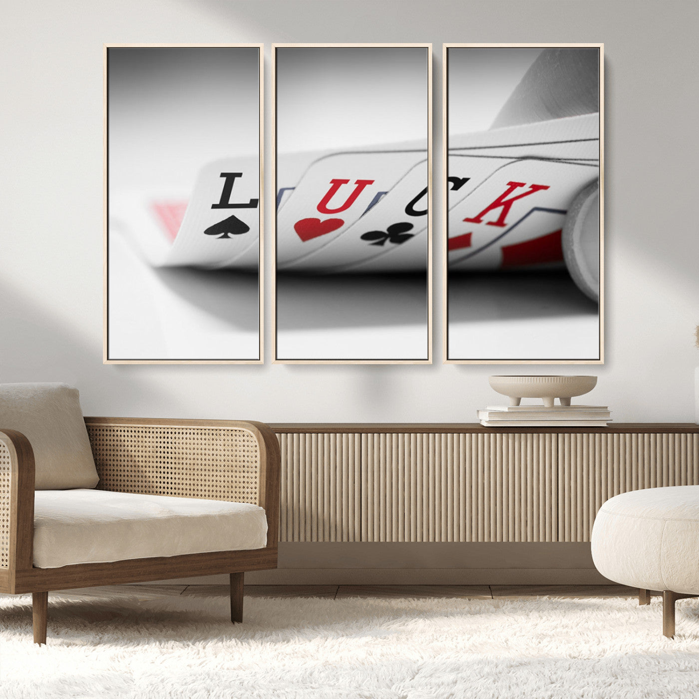 MGV-FC-48X32-3P - Framed Luck Poker Cards Canvas – Modern Triptych Wall Art, Ready to Hang for Game Rooms