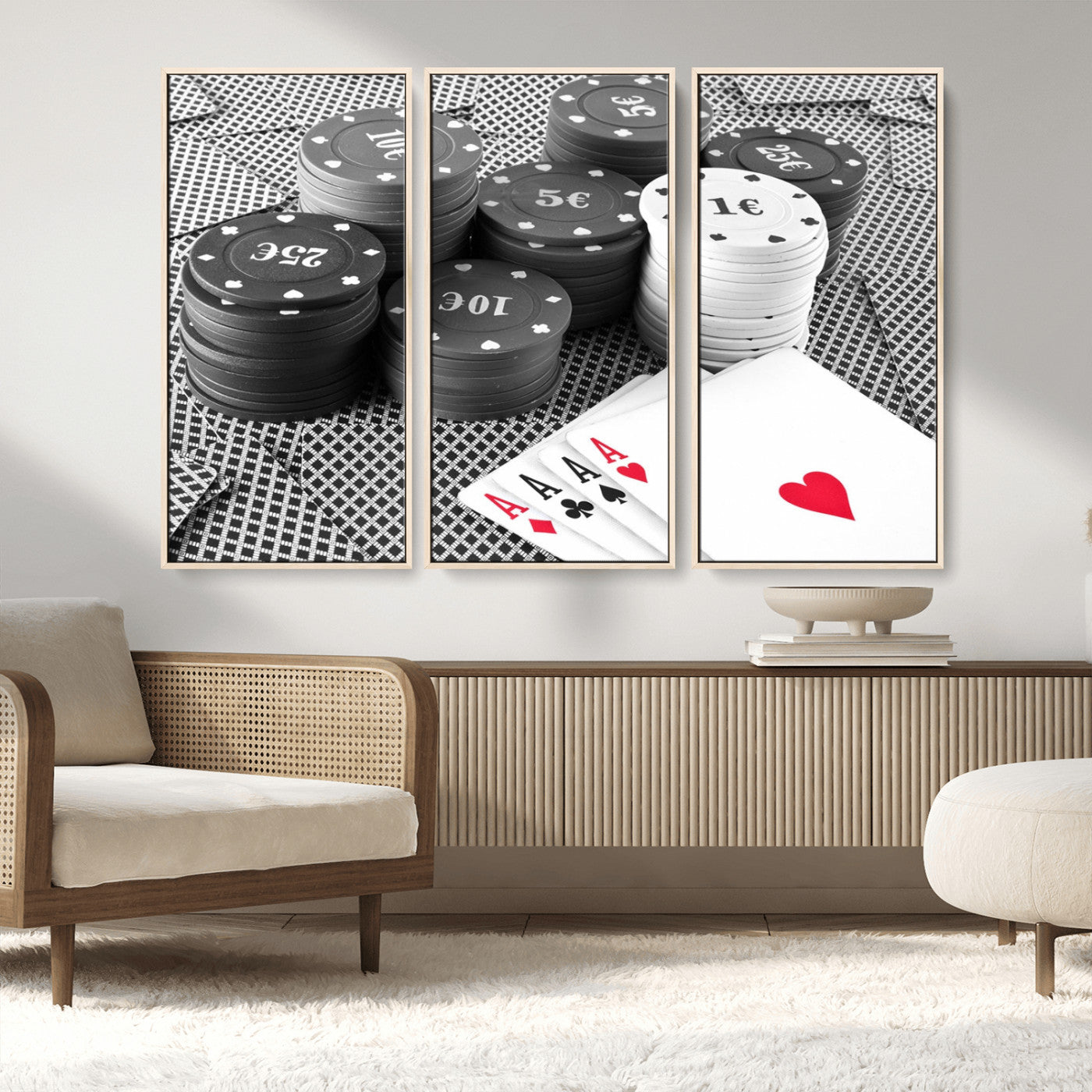 MGV-FC-48X32-3P - Poker Game Cards Wall Art Canvas, Multi Panel Wall Art Canvas Print
