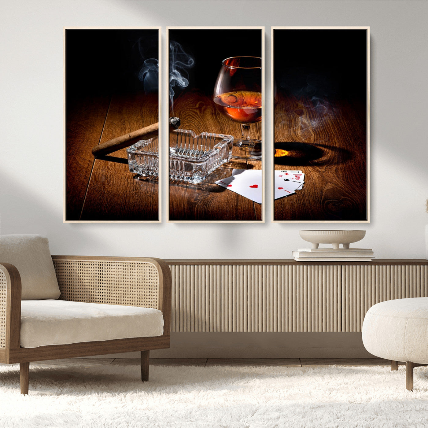 MGV-FC-48X32-3P - Whiskey Cigar Wall Art Canvas Print Kitchen Wall