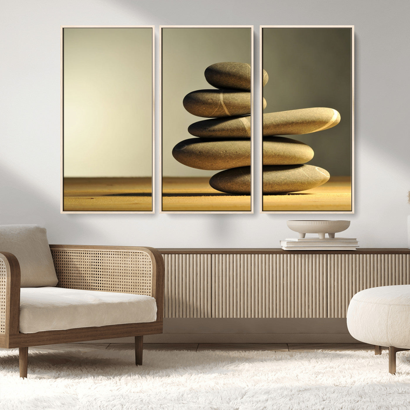 MGV-FC-48X32-3P - Fluvial Zen Stones Canvas Wall Art Print