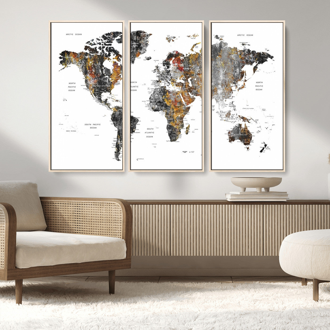 MGV-FC-48X32-3P - World Map Wall Art Canvas Print for Home and Office Decor