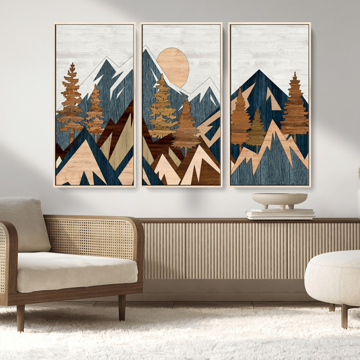 MGV-FC-48X32-3P - Abstract Wood Panel Effect Mountain Range Top Wall Art Canvas Print