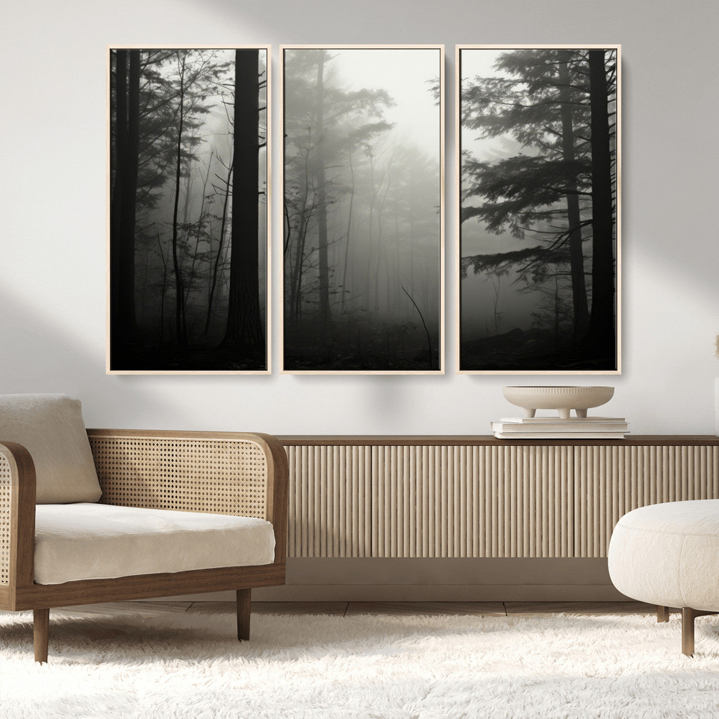 MGV-FC-48X32-3P - Misty Forest Wall Art Premium Canvas Print a Foggy and Serene Atmosphere - Nature Wall Art