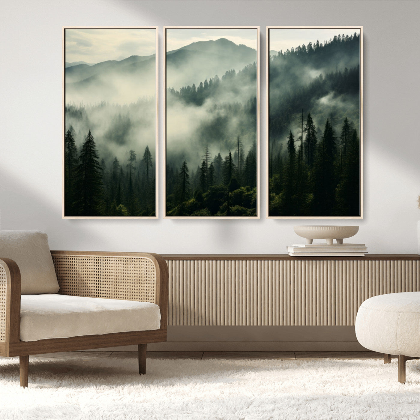 MGV-FC-48X32-3P - Captivating Misty Forest Wall Art Premium Canvas Print a Foggy and Serene Atmosphere