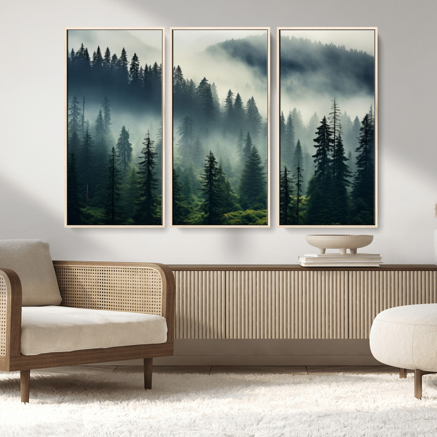 MGV-FC-48X32-3P - Captivating Misty Forest Wall Art Premium Canvas Print a Foggy and Serene Atmosphere