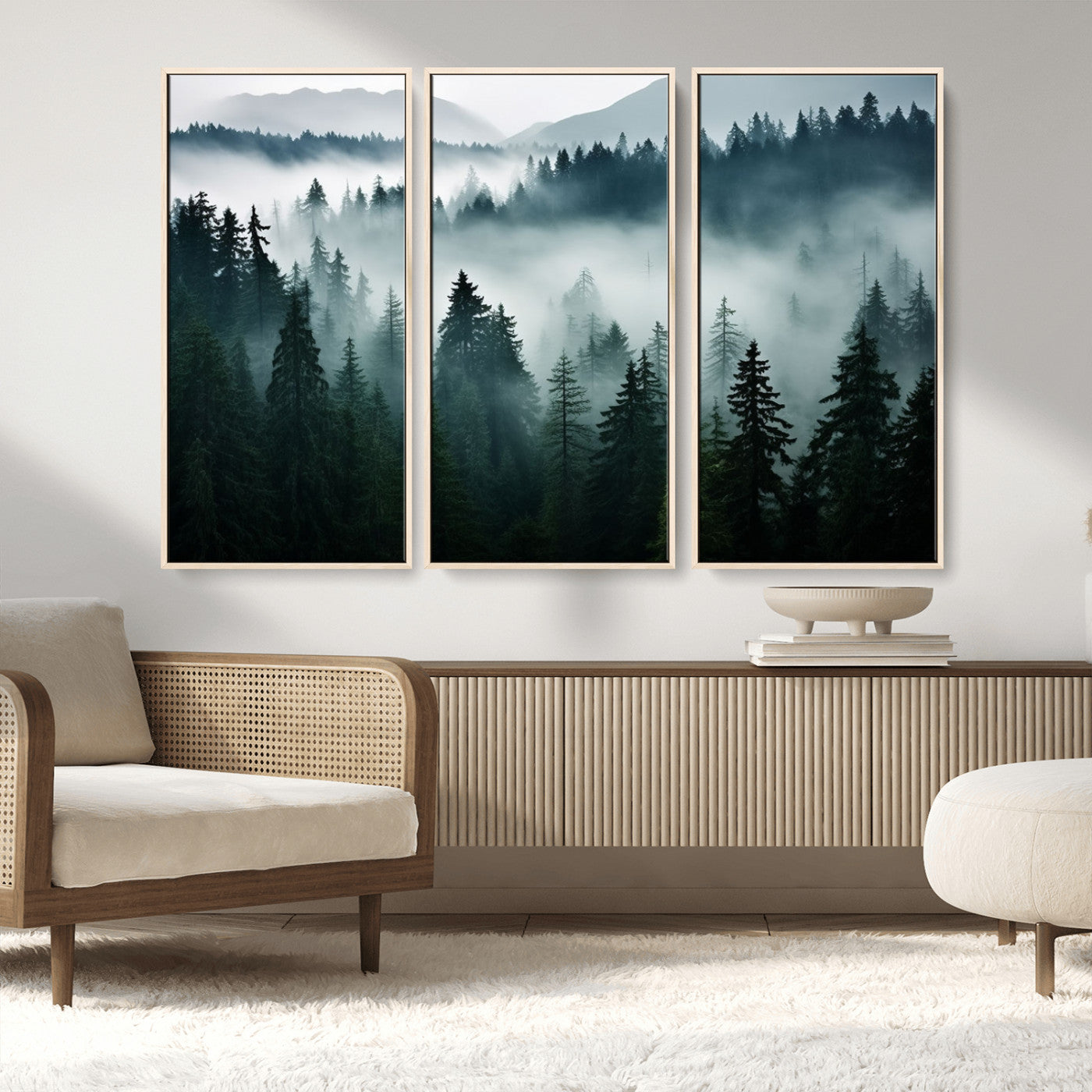 MGV-FC-48X32-3P - Captivating Misty Forest Wall Art Canvas, Premium Canvas Print a Foggy and Serene Atmosphere