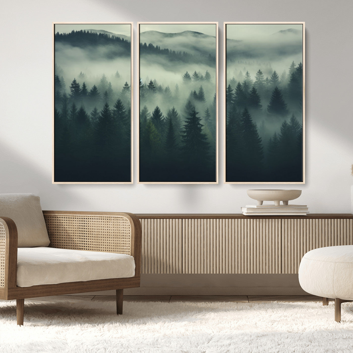 MGV-FC-48X32-3P - Misty Forest Wall Art Premium Canvas Print a Foggy and Serene Atmosphere