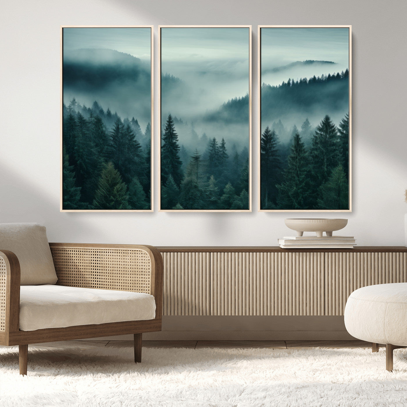 MGV-FC-48X32-3P - Captivating Misty Foggy Forest Wall Art Premium Canvas Print