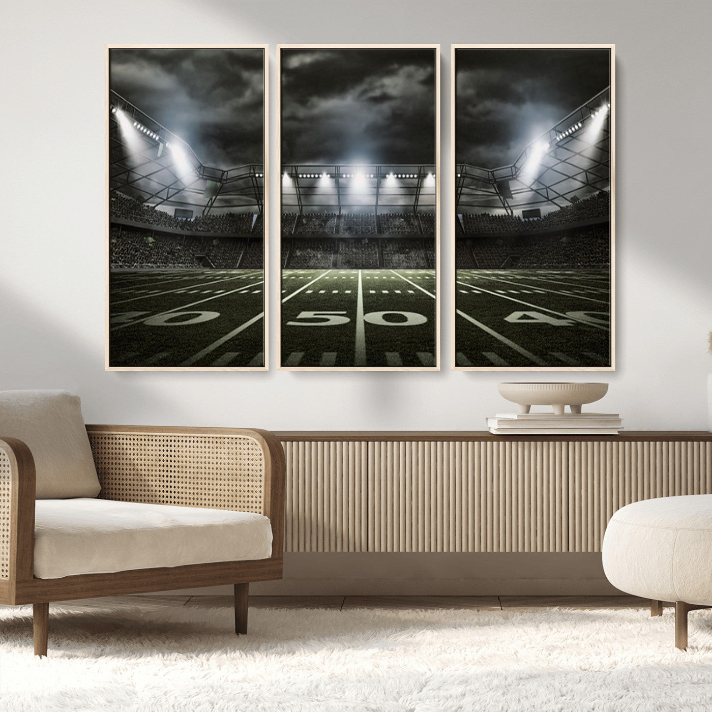 90107-MGV-FC-48X32-3P_Natural-American Football Stadium Wall Art Canvas Print, Stadium Sport Wall Art Print