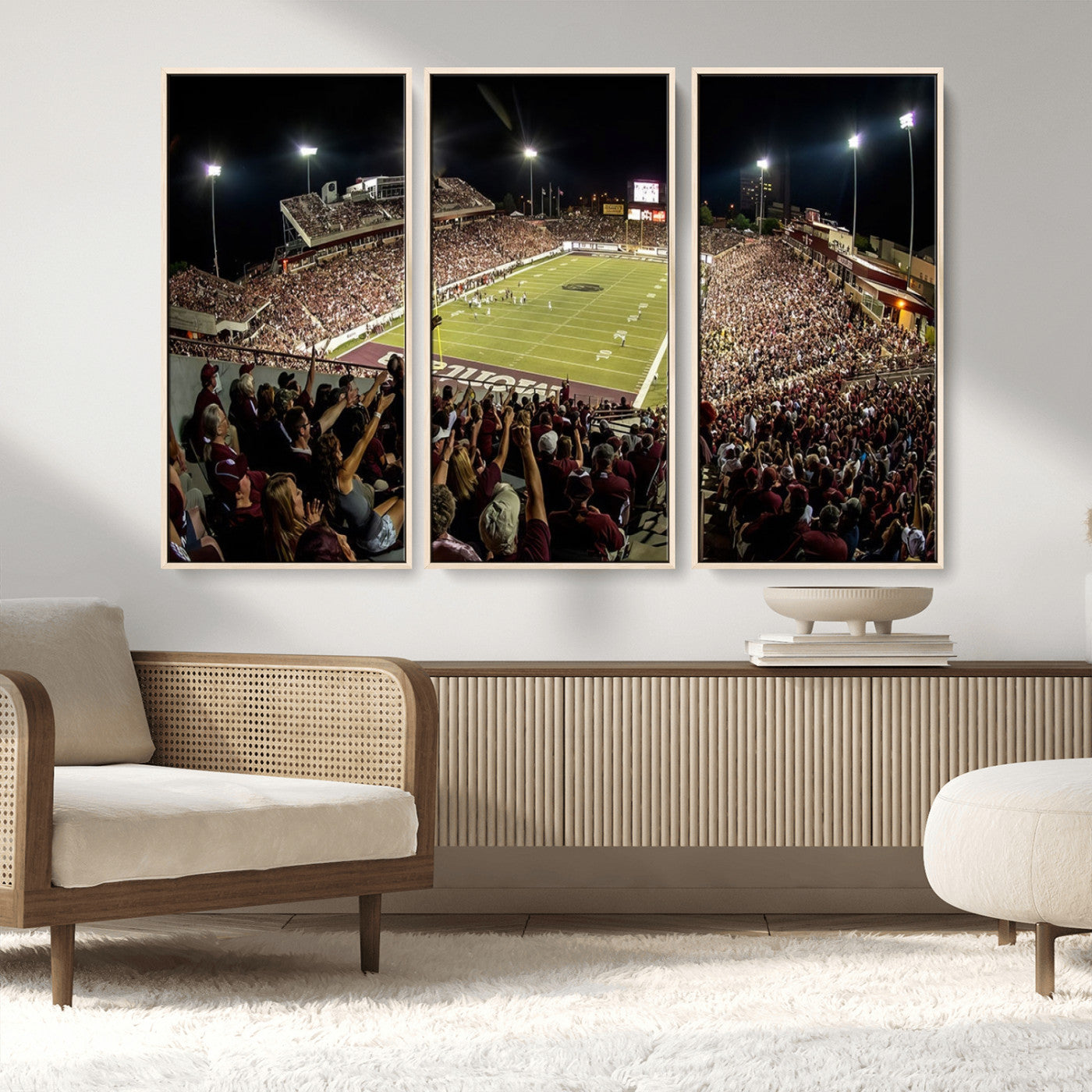 94126-MGV-FC-48X32-3P_Natural-Washington-Grizzly Stadium Canvas Wall Art – Exciting Game Night Atmosphere Captured in Panoramic